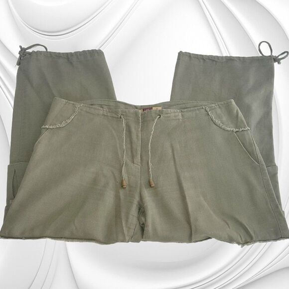 Ashley linen olive 2pc sleeveless capri pants set - Picture 4 of 7